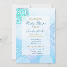 Ombre Blue, Teal and White Mandala Baby Shower Inbjudningar