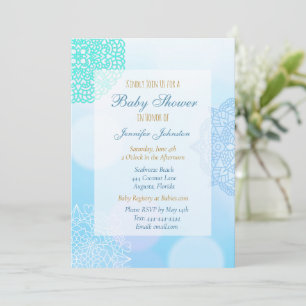 Ombre Blue, Teal and White Mandala Baby Shower Inbjudningar