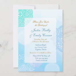 Ombre Blue, Teal and White Mandala Elegant bröllop Inbjudningar