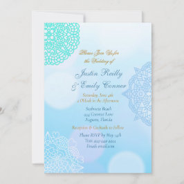 Ombre Blue, Teal and White Mandala Elegant bröllop Inbjudningar