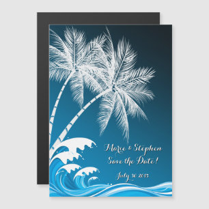 OMBRÉ BLUE TROPICAL HANDFLATAN Spara datum Magnetisk Inbjudningskort