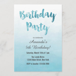 Ombre Blue Watercolor Birthday-inbjudan Inbjudningar