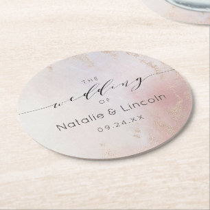 Ombre Blush Rosa Frostad Folie Vattenfärg Monogram Underlägg Papper Rund