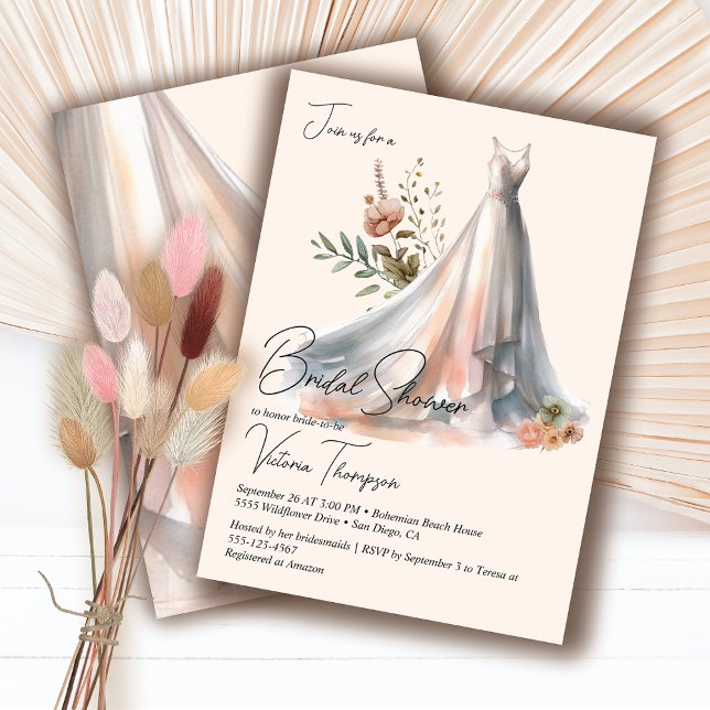 Ombre Boho Bröllop Dress blommigt Möhippa Inbjudningar (Skapare uppladdad)