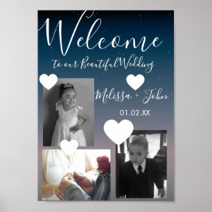 Ombre Bröllop Tre Foto Collage Script Hjärtan Poster