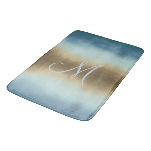 Ombre Brown Blue Pastels Monogram Badrumsmatta (Vinklad)