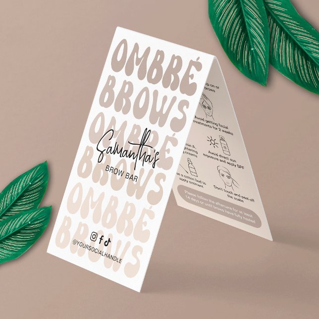 Ombré Brows Aftercare Instructions Retro Beige Visitkort (Powder Brows after care instructions cards in a trendy beige and white design)