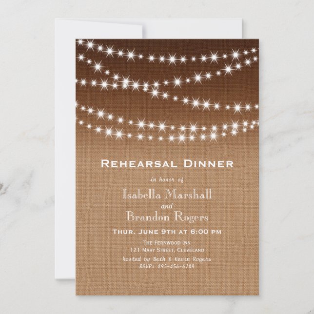 Ombre Burlap Twinkle Ljus Rehearsal Dinner Inbjudningar (Framsida)