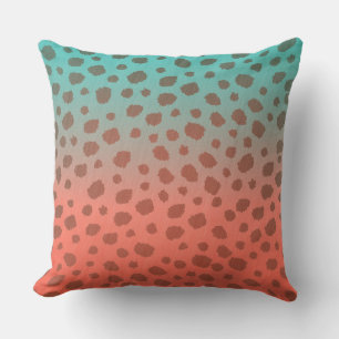 Ombre Cheetah Spots Teal and Coral Kudde