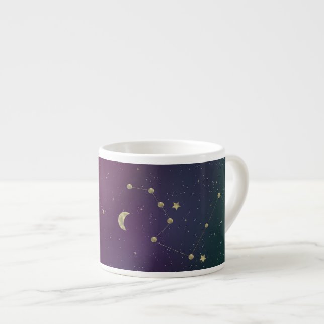 Ombre Constellation Galaxy Lila Faux Guld Stars Espressomugg (Framsida höger)