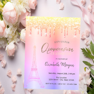 Ombre-dropp, Eiffeltornet Quinceañera Inbjudningar