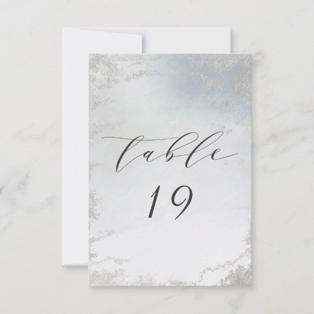 Ombre Dusty Blue Frosted Bröllop Bordsnummer (Framsida)