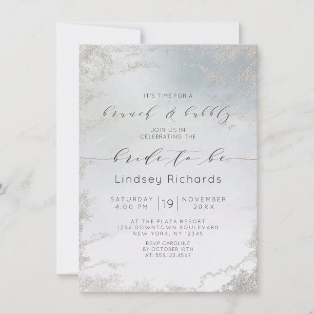 Ombre Dusty Blue Frosted Brunch & Bubly Shower Inbjudningar (Framsida)