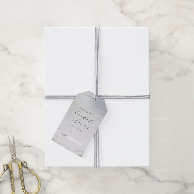 Ombre Dusty Blue Frosted Möhippa Visning Shower Presentetikett (Med Snöre)