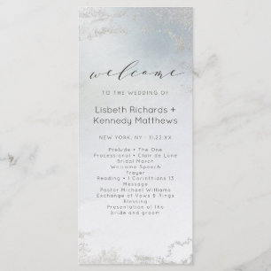 Ombre Dusty Blue Frosted Silver Bröllop Ceremony Program