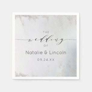 Ombre Dusty Blue Frosted Silver Bröllop Monogram Pappersservett