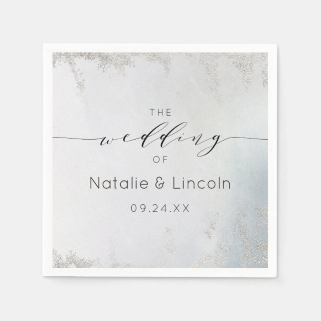 Ombre Dusty Blue Frosted Silver Bröllop Monogram Pappersservett (Framsidan)