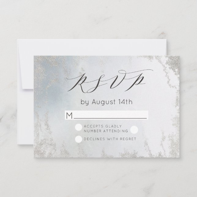 Ombre Dusty Blue Frosted Silver Foil Chic Bröllop OSA Kort (Framsida)