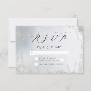 Ombre Dusty Blue Frosted Silver Foil Chic Bröllop OSA Kort