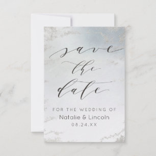 Ombre Dusty Blue Frosted Silver Foil Chic Bröllop Spara Datumet