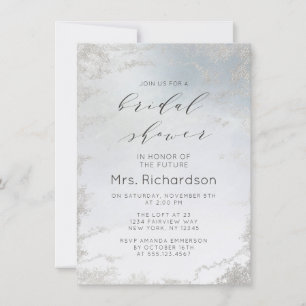 Ombre Dusty Blue Frosted Silver Foil Möhippa Inbjudningar