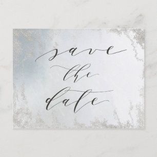 Ombre Dusty Blue Frosted Silver Foil Spara datumet Meddelande Vykort