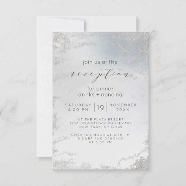 Ombre Dusty Blue Frosted Silver Wedding Reception Inbjudningar (Framsida)