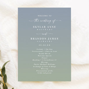 Ombre Dusty Blue & Grönt Bröllop Ceremony Program