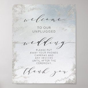 Ombre Dusty Blue Luxe Unplugged Bröllopsskylt Poster