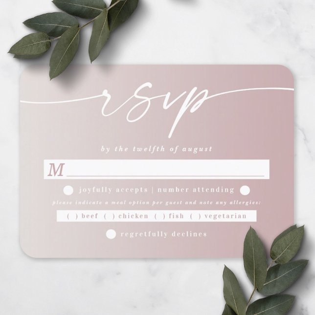 Ombre Dusty Mauve & Off-White Bröllop Meal Choice OSA Kort (Skapare uppladdad)