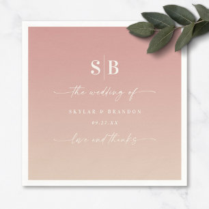 Ombre Dusty Rosa & Champagne Monogrammed Bröllop Pappersservett