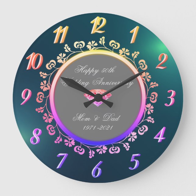 Ombre Florala Virvlar,Grön 50-års bröllopsdag Stor Klocka (Framsida)