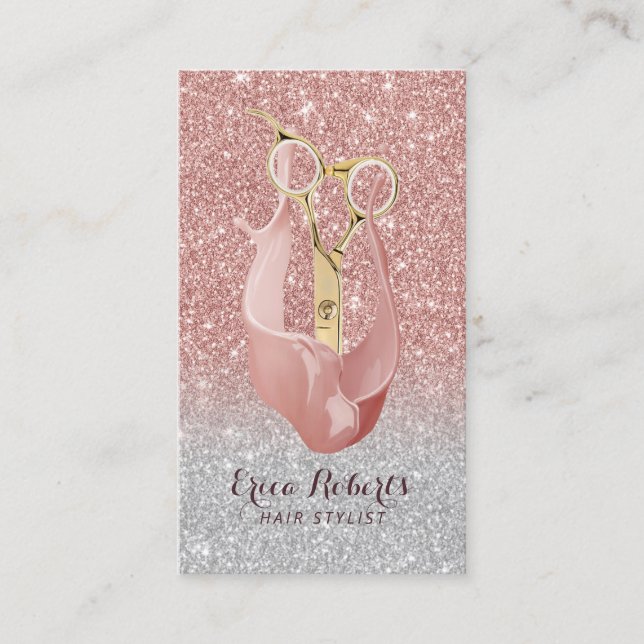 Ombre för silver för hårstylist modern rosa guld- visitkort (Framsida)