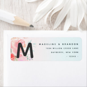 Ombre Fransk Garden Blommigt Monogram Returadress Etikett