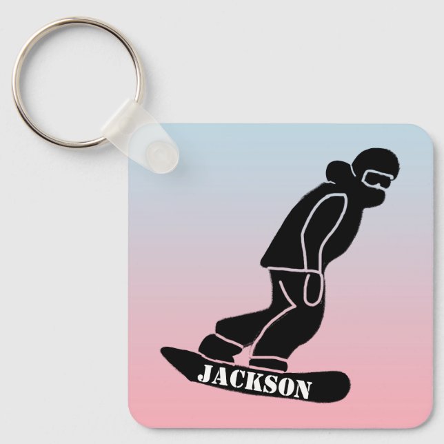 Ombre Freeride Snowboarder Snowboarding Stencil Nyckelring (Framsida)