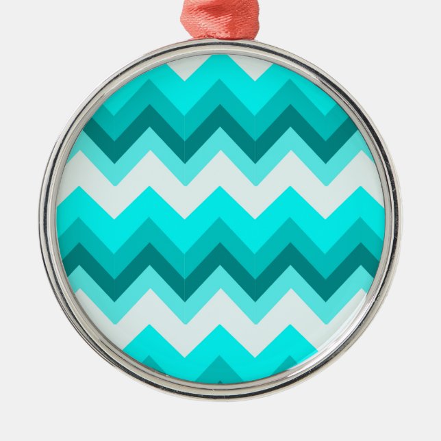 Ombre Girly Mönster Teal Turkvoise Chevron Julgransprydnad Metall (Framsidan)