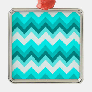 Ombre Girly Mönster Teal Turkvoise Chevron Julgransprydnad Metall