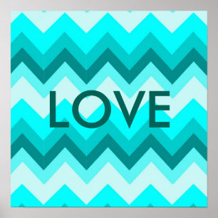 Ombre Girly Mönster Teal Turkvoise Chevron Poster