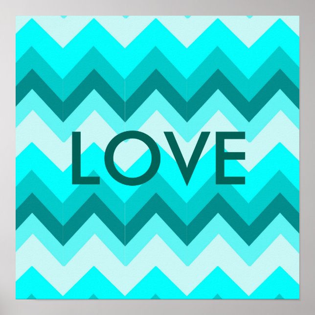 Ombre Girly Mönster Teal Turkvoise Chevron Poster (Framsidan)