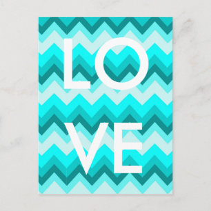 Ombre Girly Mönster Teal Turkvoise Chevron Vykort