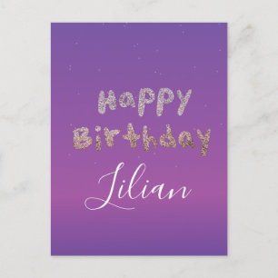 Ombré Glitter Bubbelbokstäver Grattis på födelseda Vykort