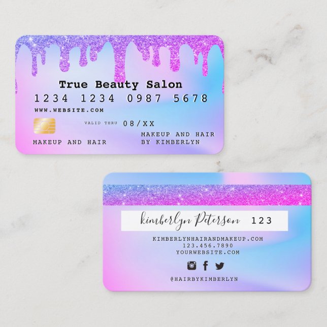 Ombre glitter credit card monogram  visitkort (Fram/baksida)