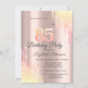 Ombre Glitter Drips Rose Gold 85-årsfest Inbjudningar