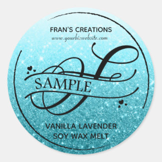 Ombre Glitter Monogram F Provprodukt Runt Klistermärke