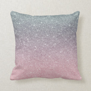Ombre Glitter  Rosa Grått Gradient Fading Kudde