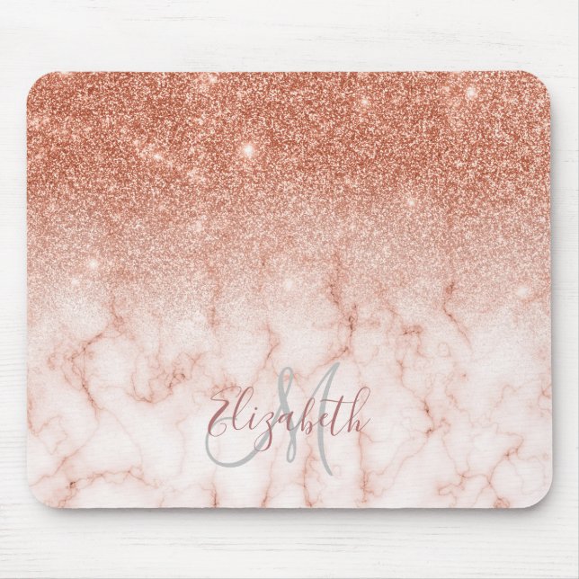Ombre Glitter Rosa Guld Trendig Marmor Monogram Musmatta (Framsidan)