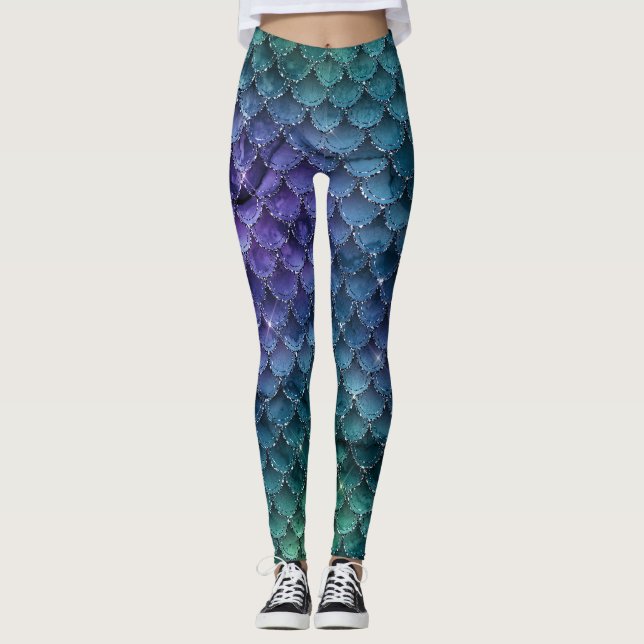 Ombre Glitter Sjöjungfru Scales Leggings (Framsida)