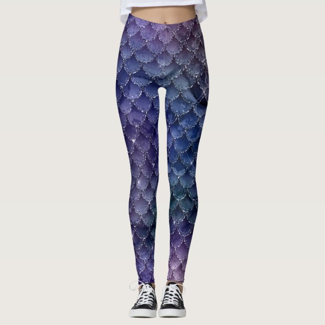 Ombre Glitter Sjöjungfru Scales Leggings (Framsida)