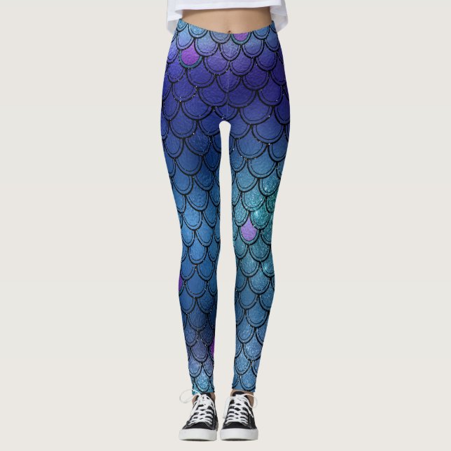 Ombre Glitter Sjöjungfru Scales Leggings (Framsida)