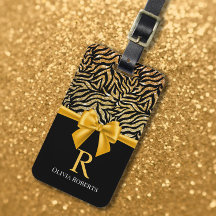 Ombre Glitter Zebra Gult Bow Monogram